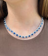 36 Carat Oval Cut Blue Sapphire & Diamond Choker Necklace in 18K White Gold-Necklaces-ASSAY