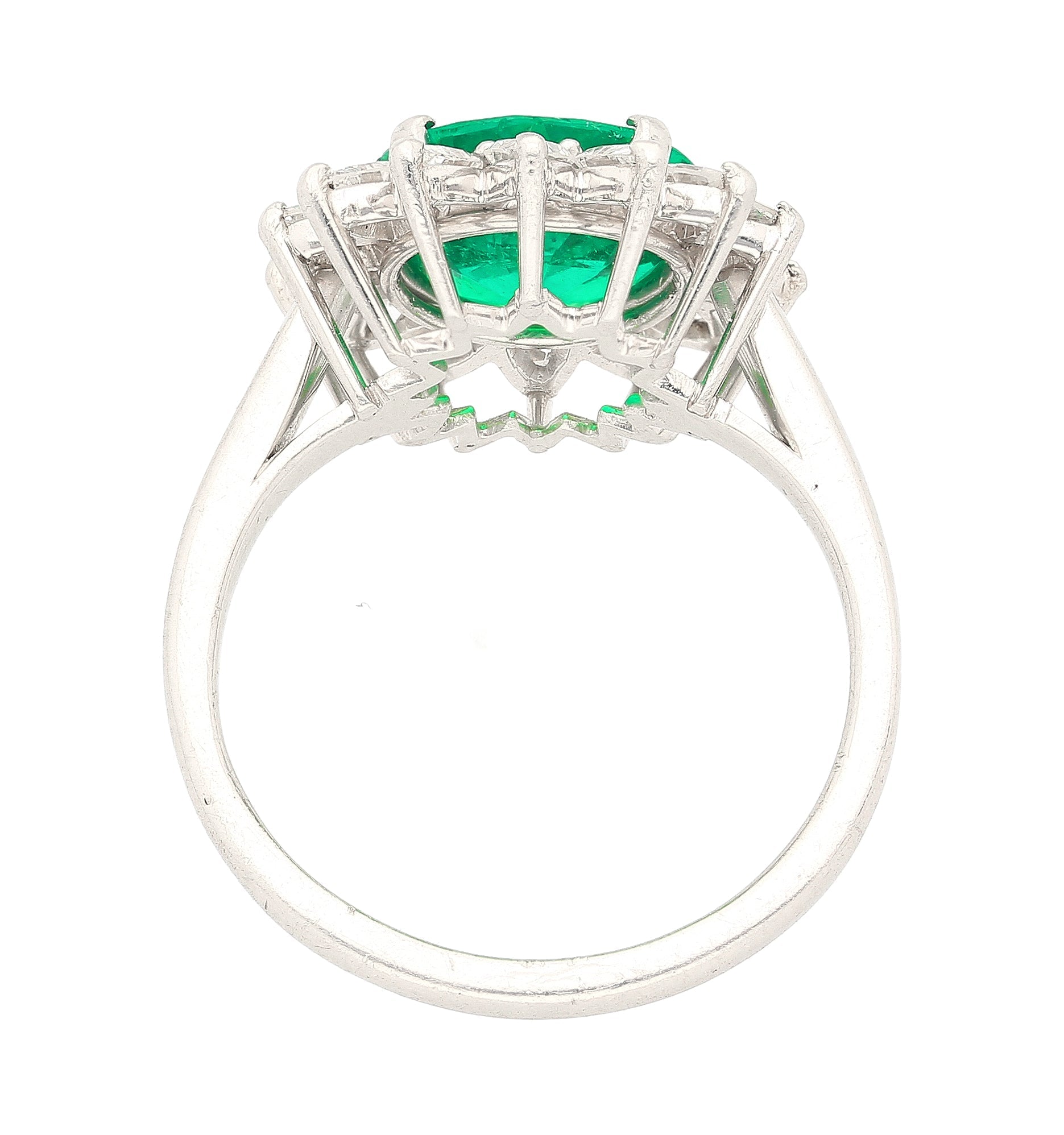 3.02 Carat Vivid Green Round Cut Colombian Emerald and Diamond Halo Platinum Ring-Rings-ASSAY