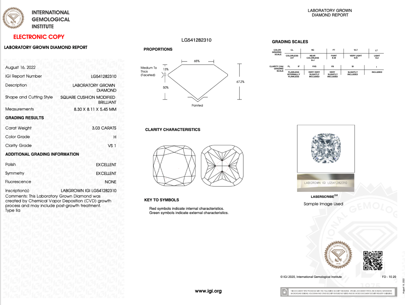 3.03 Carat, Cushion Cut, H Color, VS1 Clarity Lab grown Diamond in Platinum Ring-Rings-ASSAY