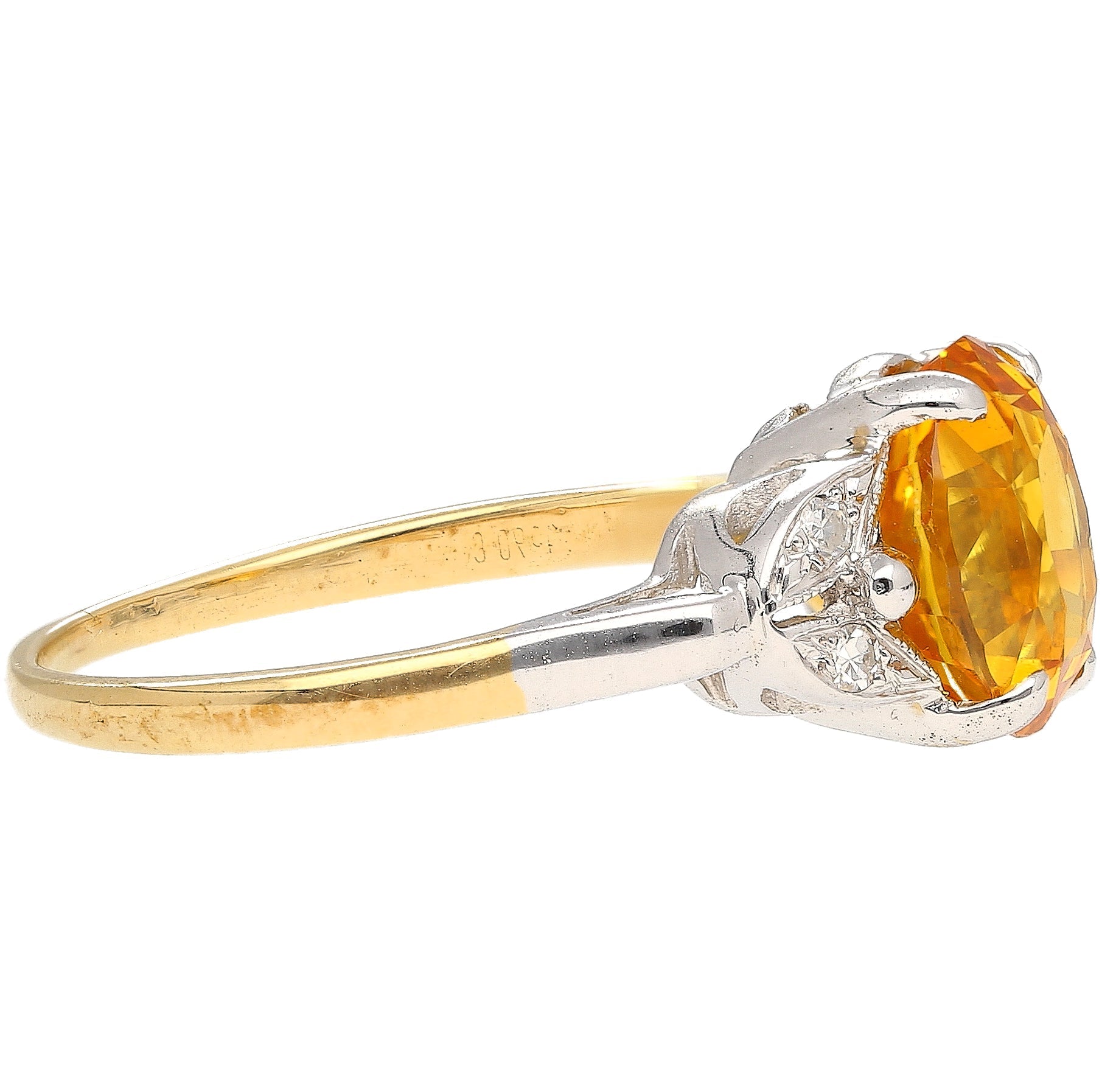 3.06 Carat Oval Cut Yellow Sapphire & Diamonds Ring in Platinum & 14K Gold Setting