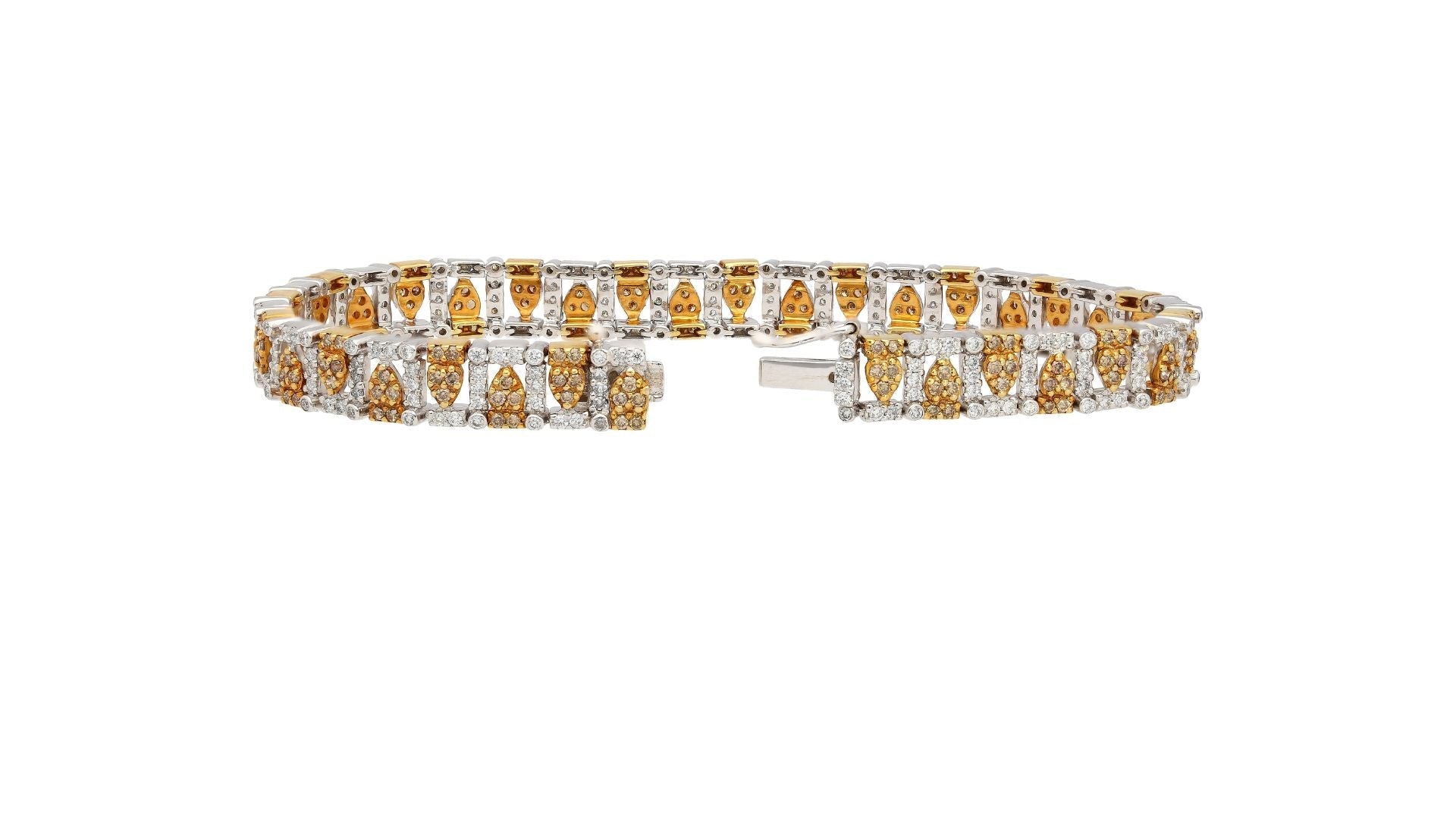 3.22 Carat TW Fancy Brown and White Diamonds in Patterned 18K White and Yellow Gold Bracelet | 7 inches