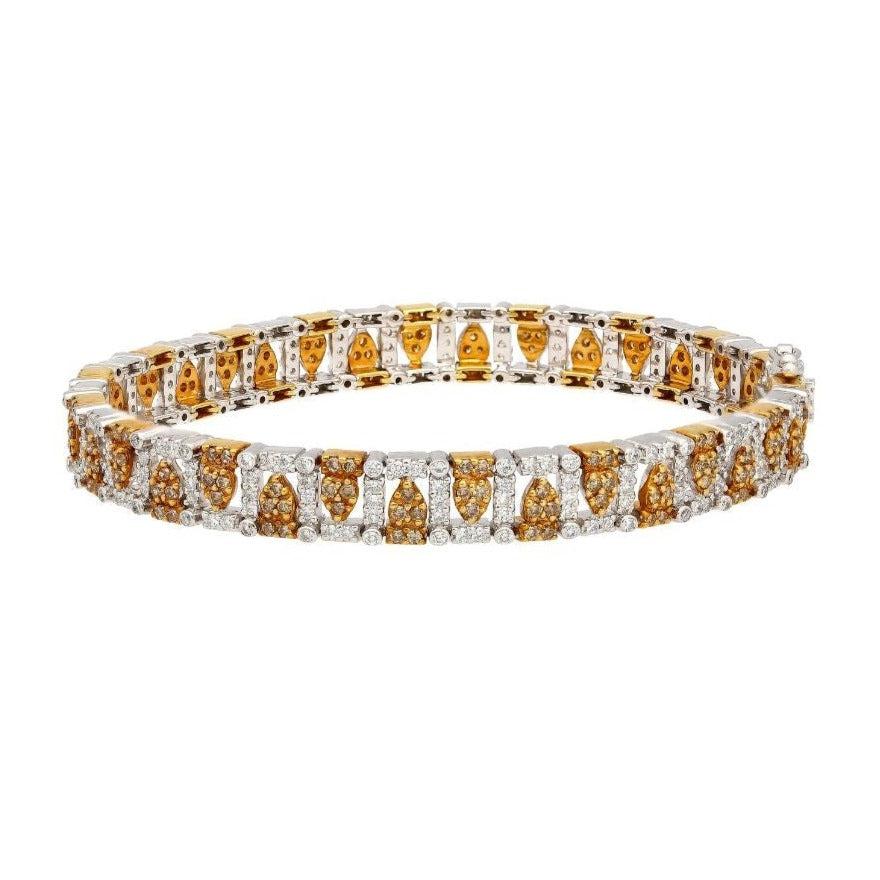 3.22 Carat TW Fancy Brown and White Diamonds in Patterned 18K White and Yellow Gold Bracelet | 7 inches