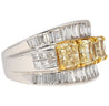 3.28 Carat TW Natural Radiant Cut Fancy Yellow Diamond 3-Stone Ring in 18K White Gold-Rings-ASSAY
