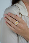 3.28 Carat TW Natural Radiant Cut Fancy Yellow Diamond 3-Stone Ring in 18K White Gold-Rings-ASSAY