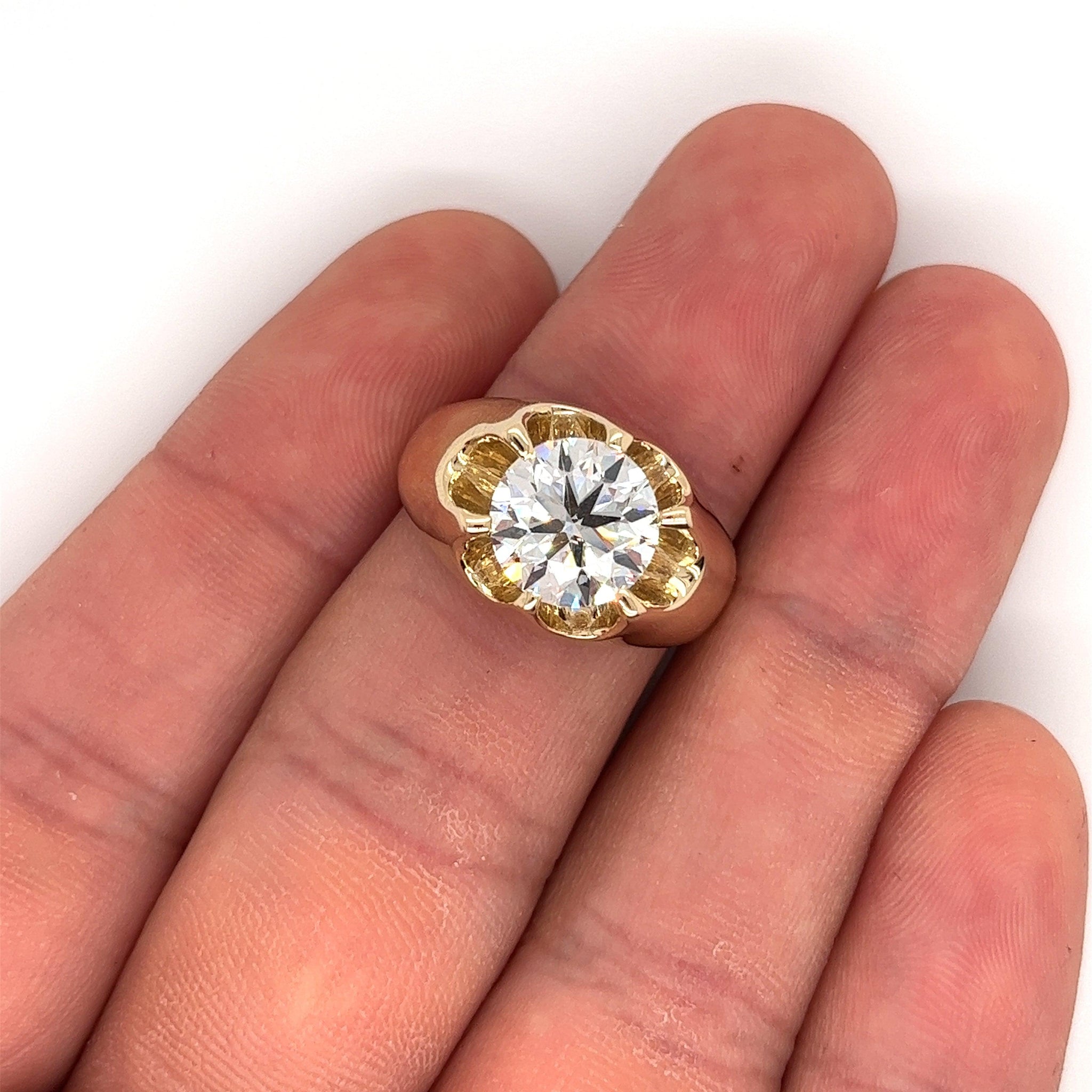 3.35 Carat Solitaire Lab Grown Diamond Mens Ring In 14K Yellow Gold