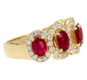3.43 Carat Oval Cut Ruby and Diamond Halo Wedding Band Ring in 18K Gold