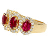 3.43 Carat Oval Cut Ruby and Diamond Halo Wedding Band Ring in 18K Gold