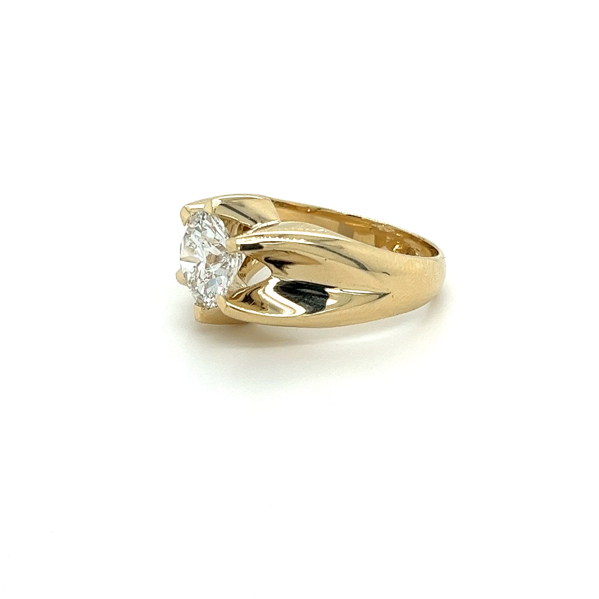 3.5 Carat Round Cut Lab Grown Diamond Mens Solitaire Ring in 14K Yellow Gold