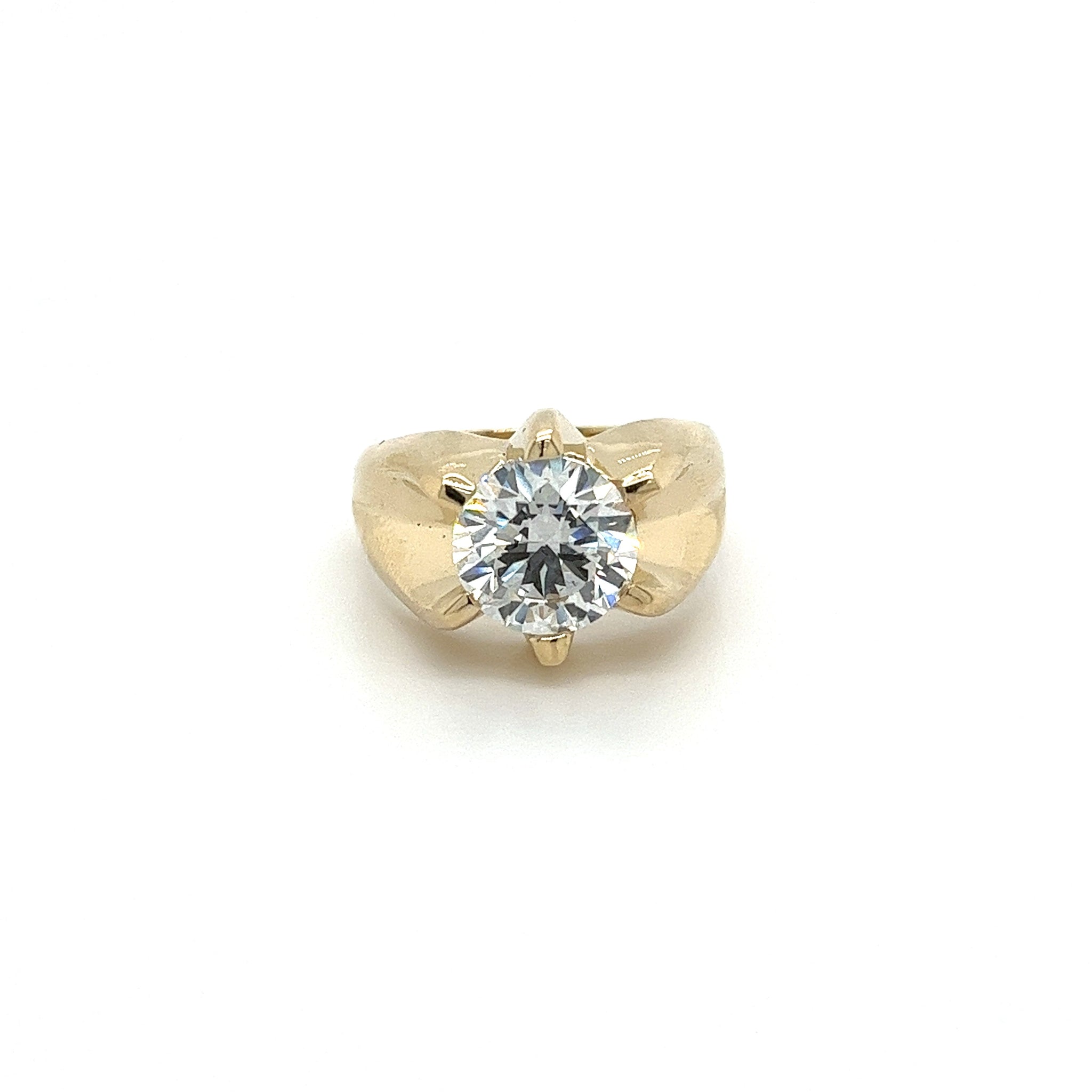 3.5 Carat Round Cut Lab Grown Diamond Mens Solitaire Ring in 14K Yellow Gold