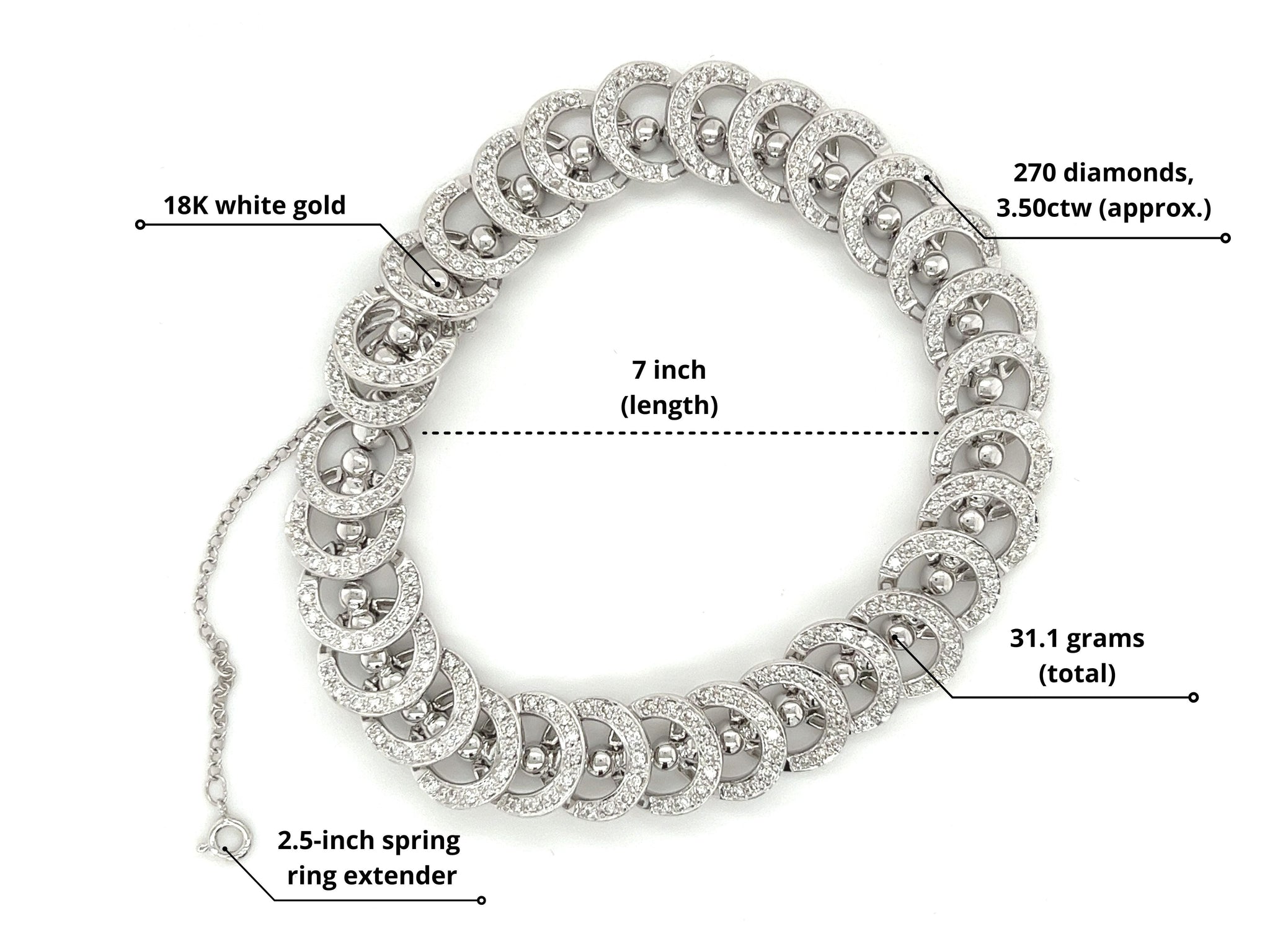 3.50CT TW Natural Diamond Connecting Circles Link 18K Gold Bracelet-Bracelets-ASSAY