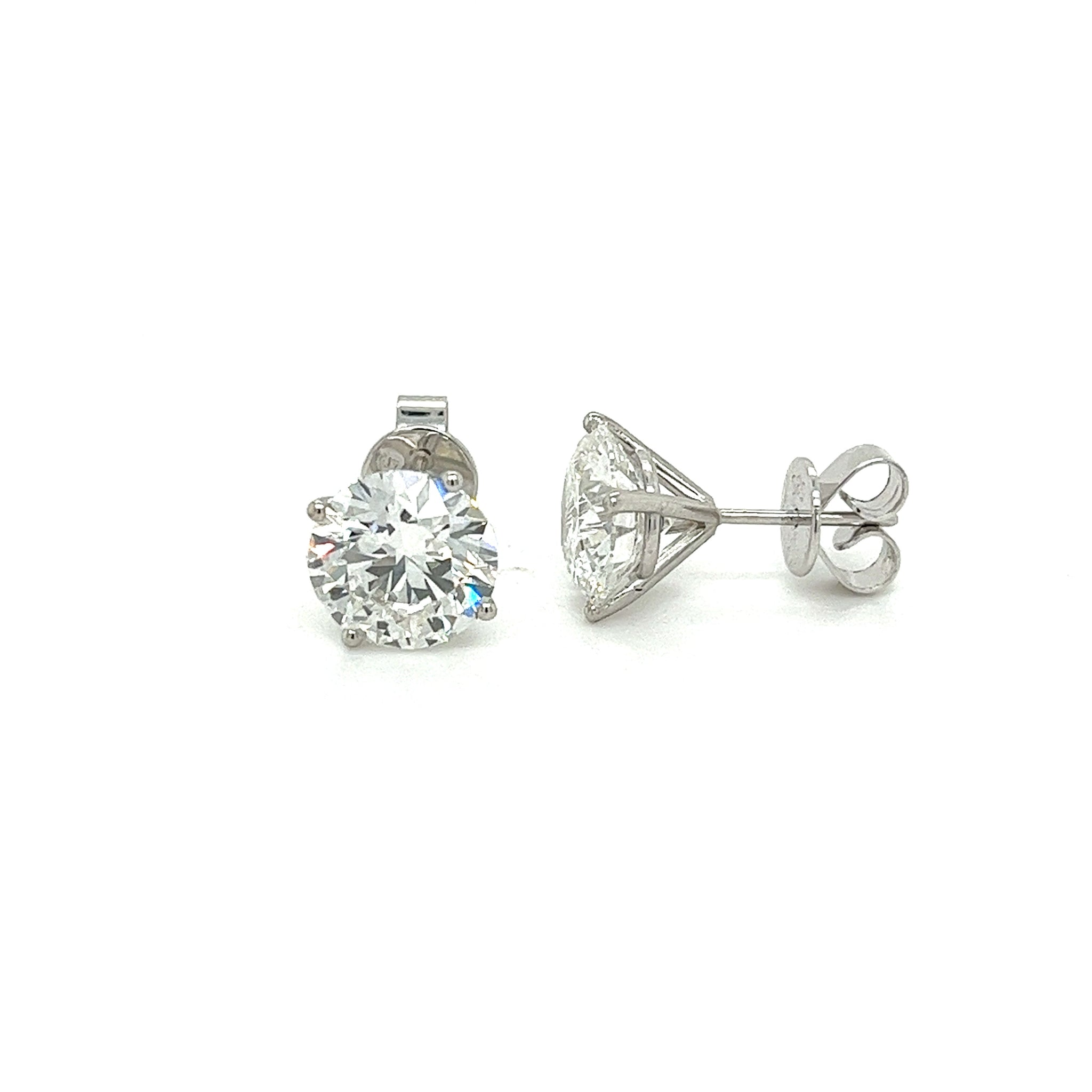 3.51 CTTW Round Lab Grown Diamond Stud Earrings in 4-Prong Martini Setting