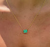 3.66 Carat Emerald Cut Colombian Emerald Solitaire East West Pendant Necklace in 14K Yellow Gold-Necklace-ASSAY