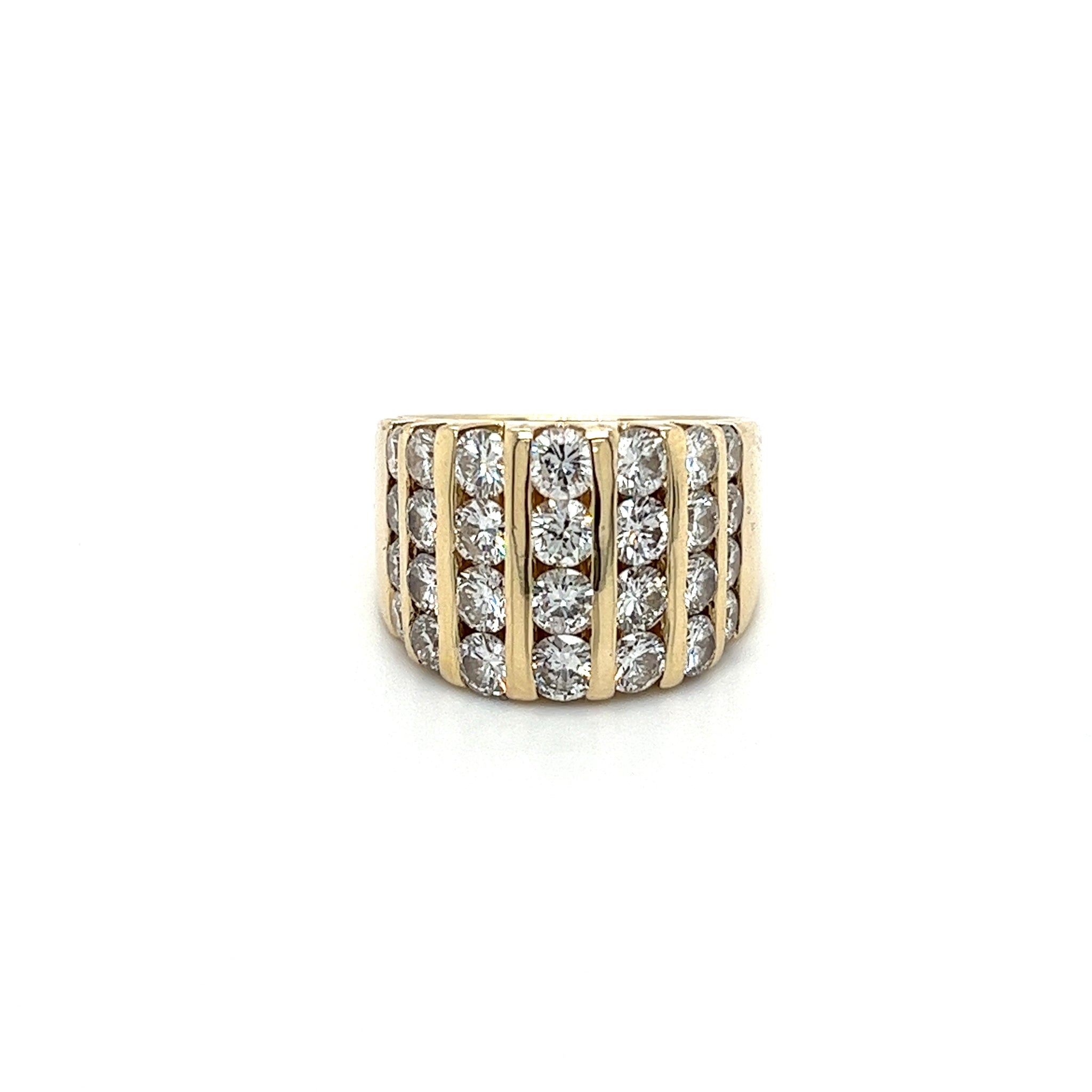 3.8 Carat Channel Set Round Cut Diamond Cluster Ring in 14K Yellow Gold