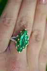 3.89 Carat Marquise Cut Colombian Emerald And Diamond V Shape 18K Ring-Rings-ASSAY