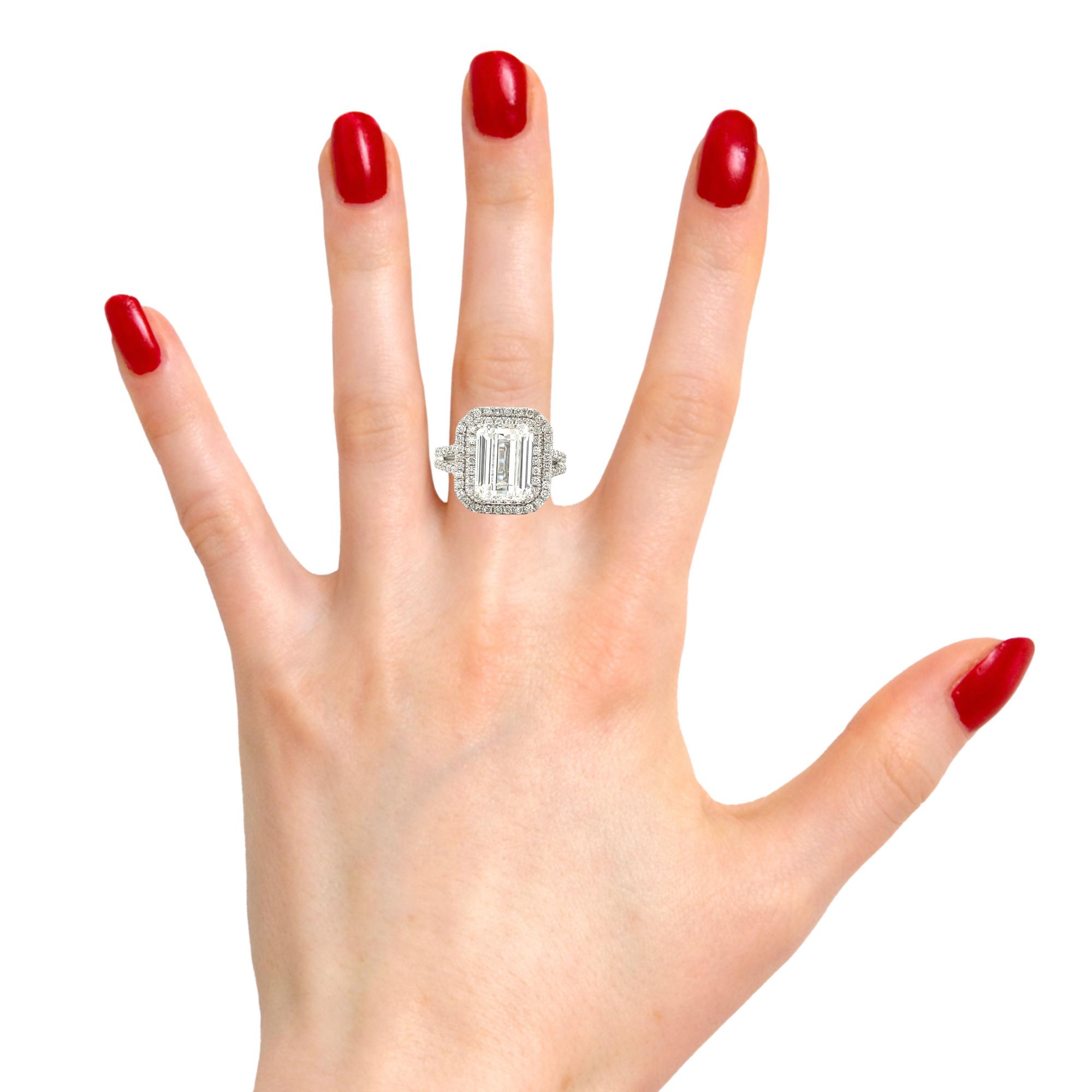 4 CARAT, F color, VS1 clarity. Emerald Cut Lab Diamond Engagement White Gold Ring