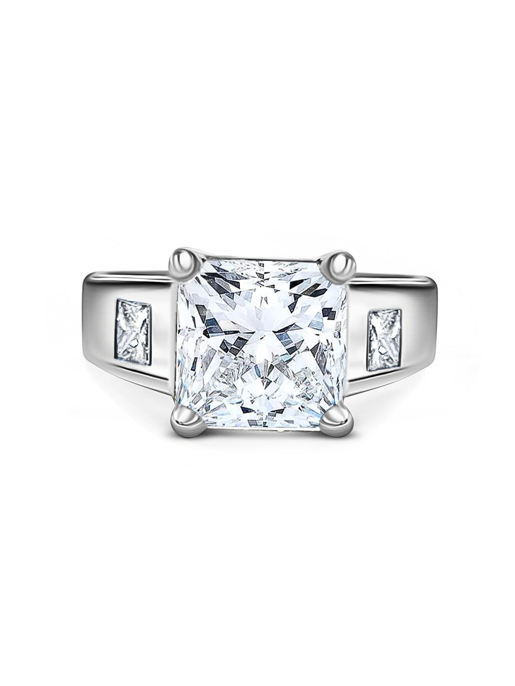 4 Carat Radiant Cut Lab Grown Diamond Ring With Half Moon Side Stone in 14K White Gold-Rings-ASSAY