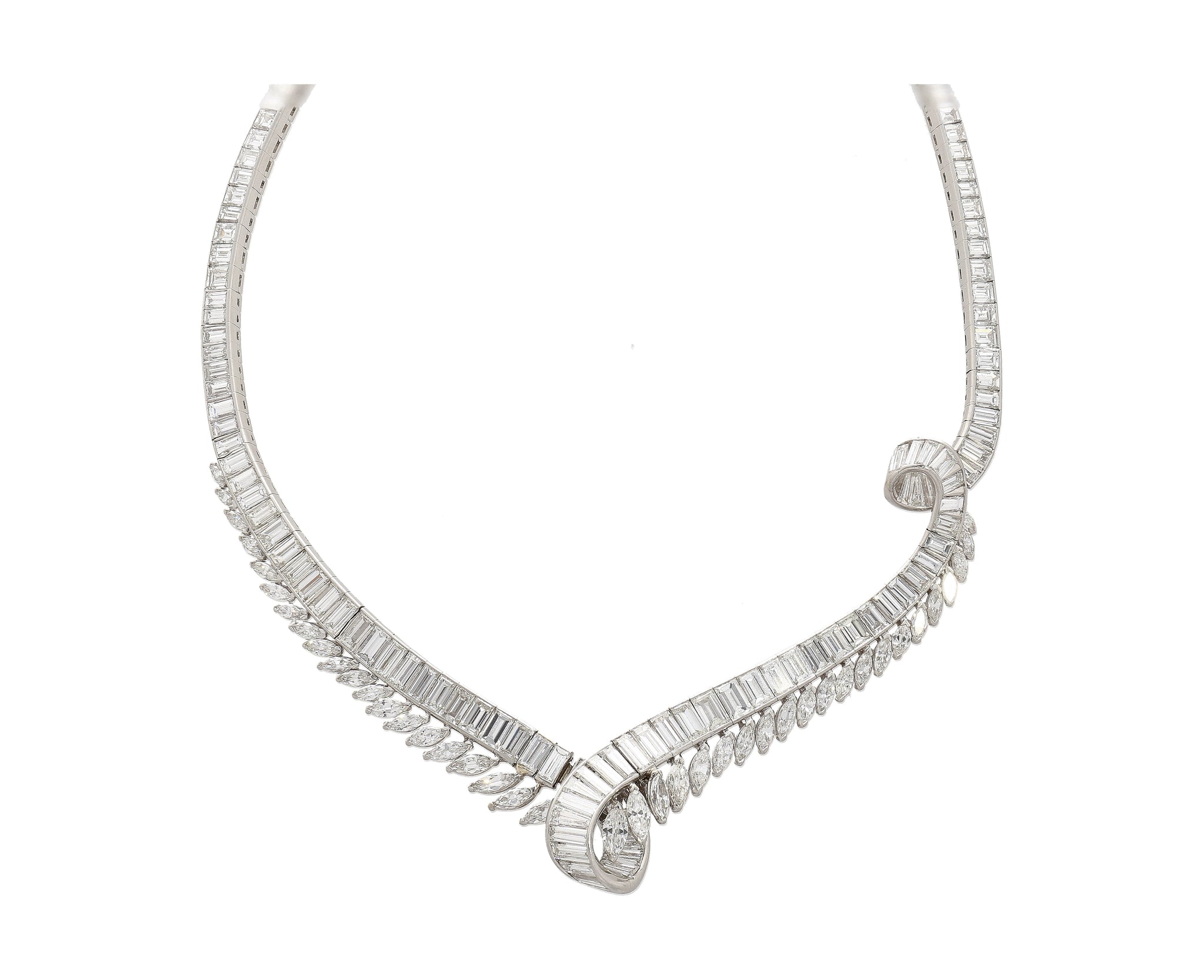 40 Carat Marquise And Baguette Cut Diamond Chandelier Platinum Choker Necklace-Chokers-ASSAY