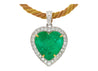 44 Carat Heart Shaped Green Emerald Pendant with Round Cut Diamond Side Stone in 18K White, Yellow Gold Necklace-Pendants-ASSAY