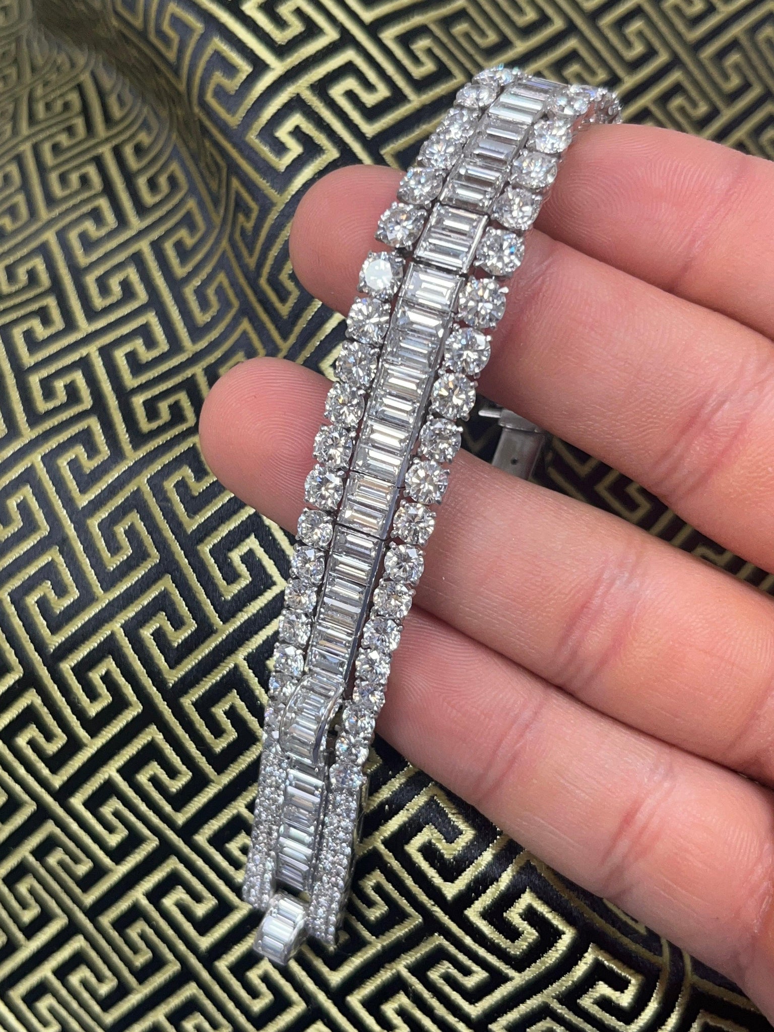 45 Carat TW Baguette and Round Cut Natural D E F color Diamond Bracelet in Platinum 950
