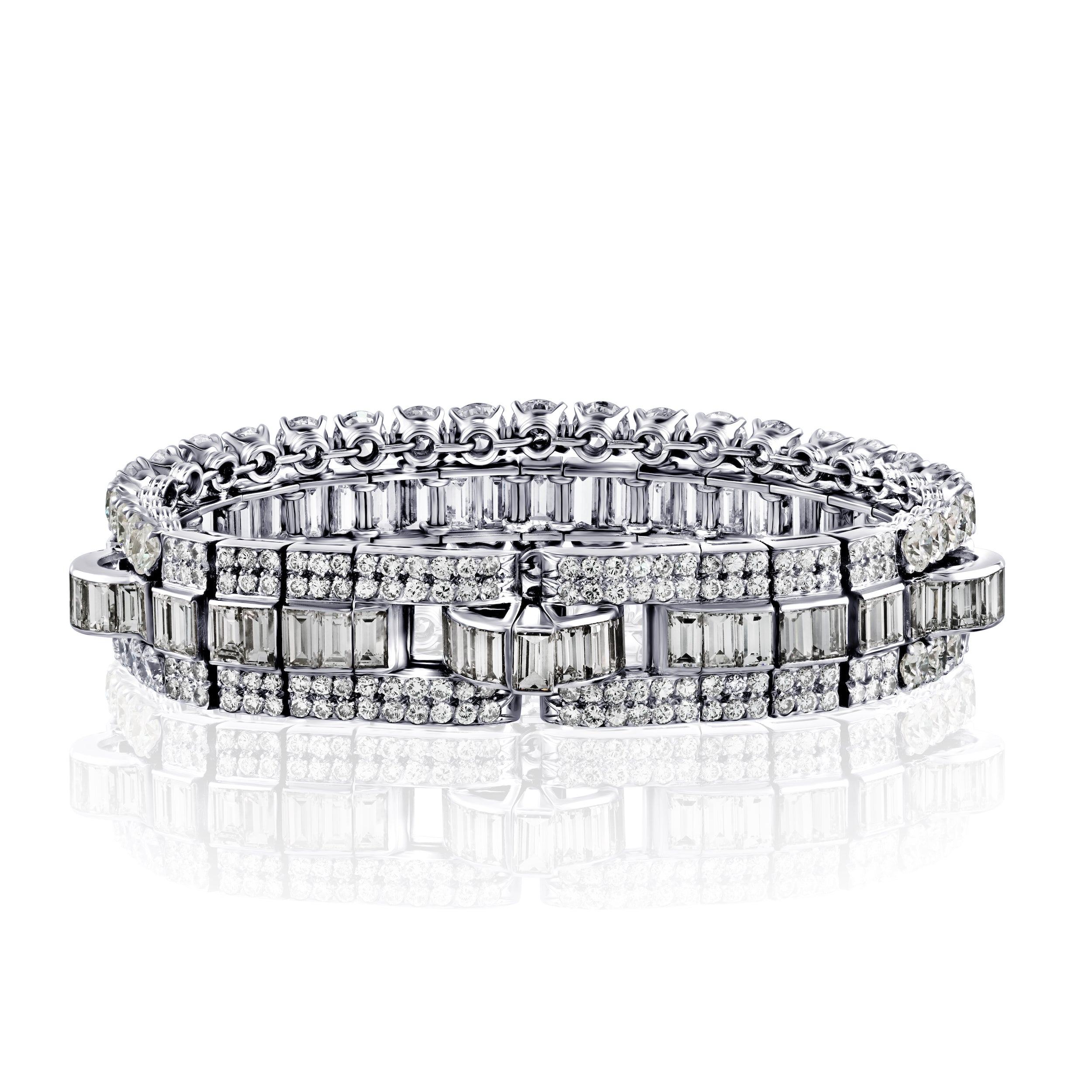 45 Carat TW Baguette and Round Cut Natural D E F color Diamond Bracelet in Platinum 950-Bracelet-ASSAY