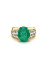 4.14 Carat Oval Cut Natural Emerald and Diamond Ring in 18K Yellow Gold-Rings-ASSAY