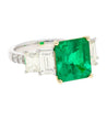 4.26 Carat Vivid Green Colombian Muzo Mine Emerald & Emerald Cut Side Diamond Ring-Rings-ASSAY