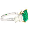 4.26 Carat Vivid Green Colombian Muzo Mine Emerald & Emerald Cut Side Diamond Ring-Rings-ASSAY