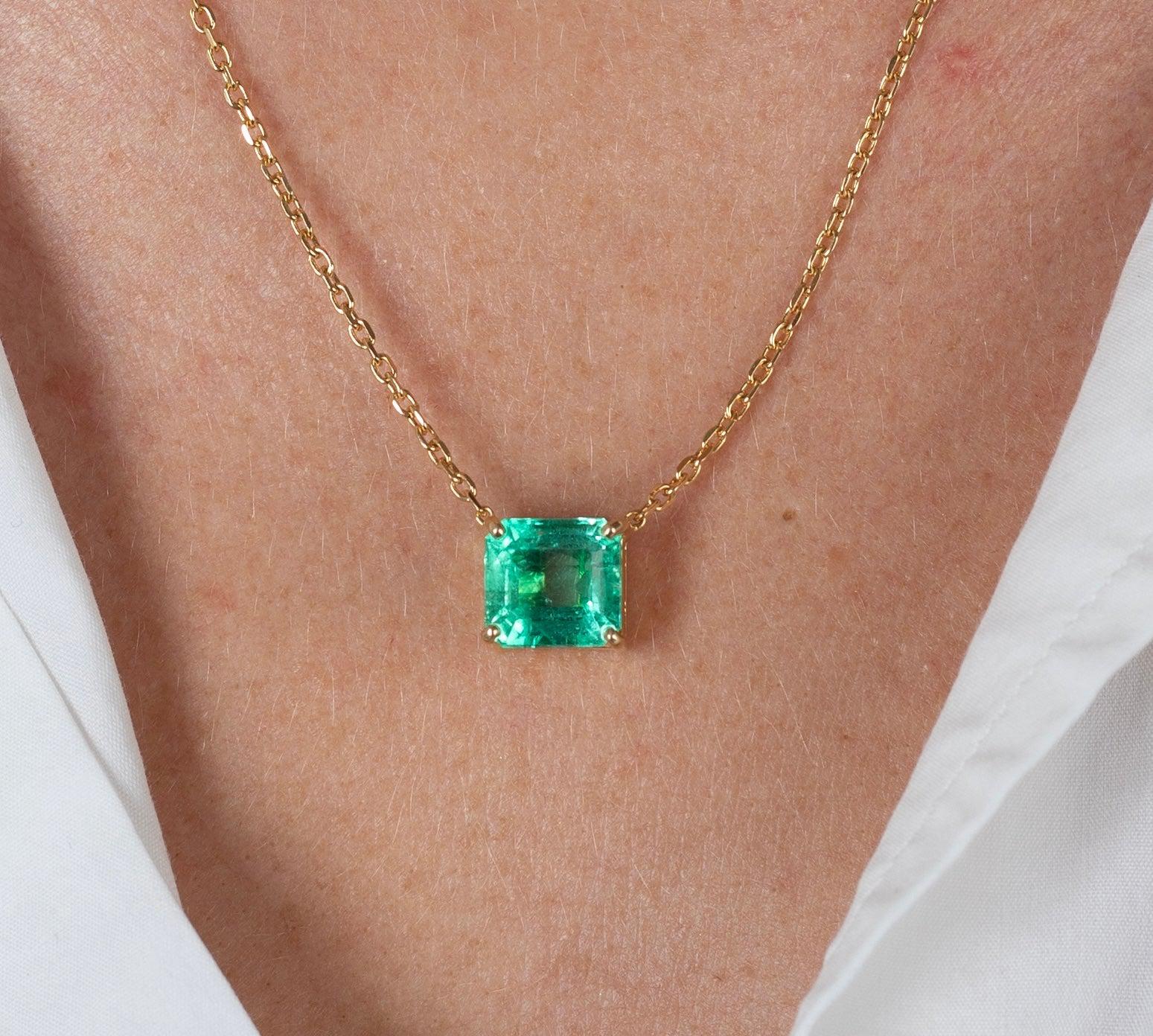 4.38 Carat Colombian Emerald in 18K Gold Floating Connecting Necklace-Pendants-ASSAY
