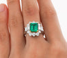 4.42 Carat TW Colombian Emerald with Round & Emerald Cut Diamonds Sides in 18K White Gold-Rings-ASSAY