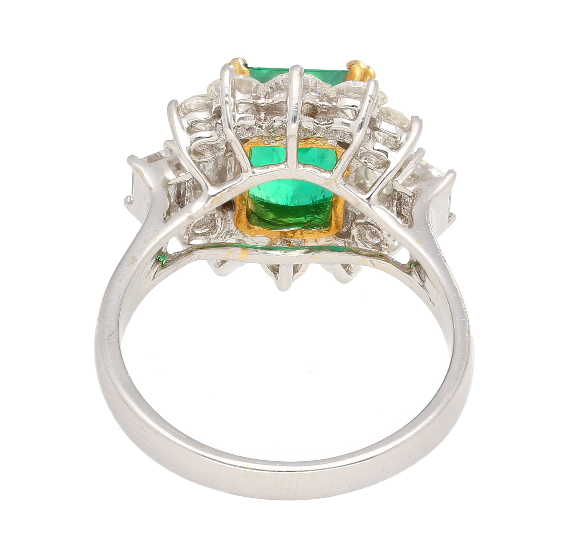 4.42 Carat TW Colombian Emerald with Round & Emerald Cut Diamonds Sides in 18K White Gold