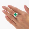 4.42 Carat TW Colombian Emerald with Round & Emerald Cut Diamonds Sides in 18K White Gold-Rings-ASSAY