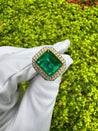 4.49 Carat Sugarloaf Cabochon Cut Colombian Emerald and Diamond Halo Ring in 18k White Gold-Rings-ASSAY