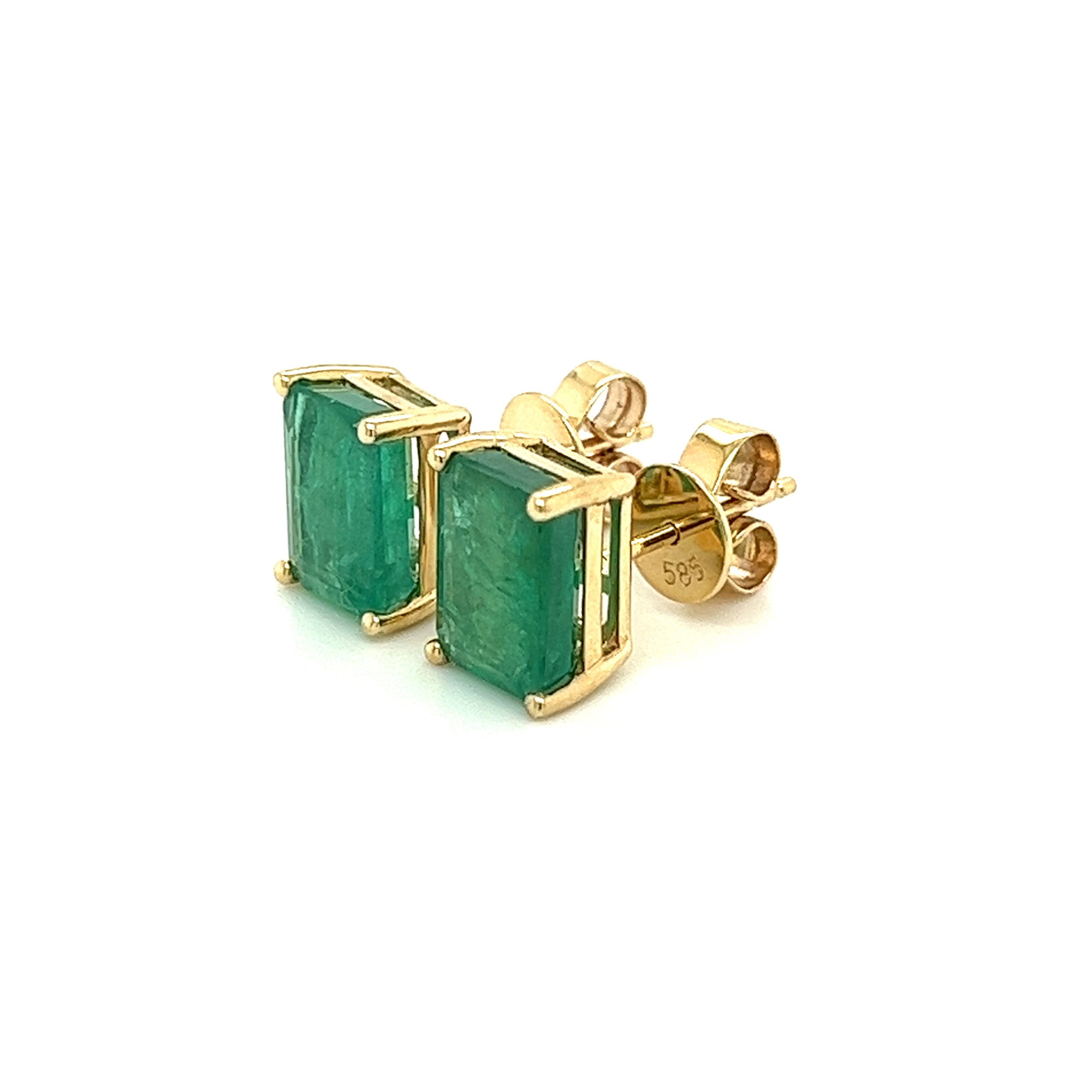 4.7 Carat TW Natural Green Emerald Stud Earrings in 14K Solid Yellow Gold-Emerald-ASSAY