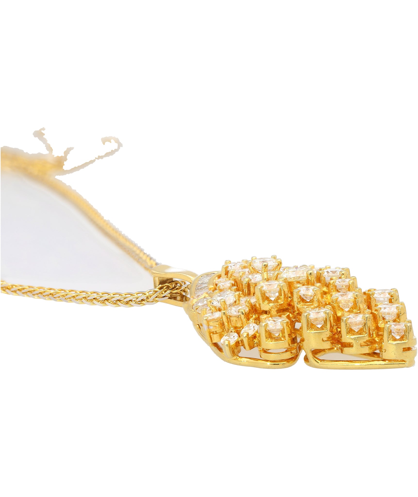 5 CTTW Diamond Cluster Multi Cut Pendant in 18K Yellow Gold Necklace