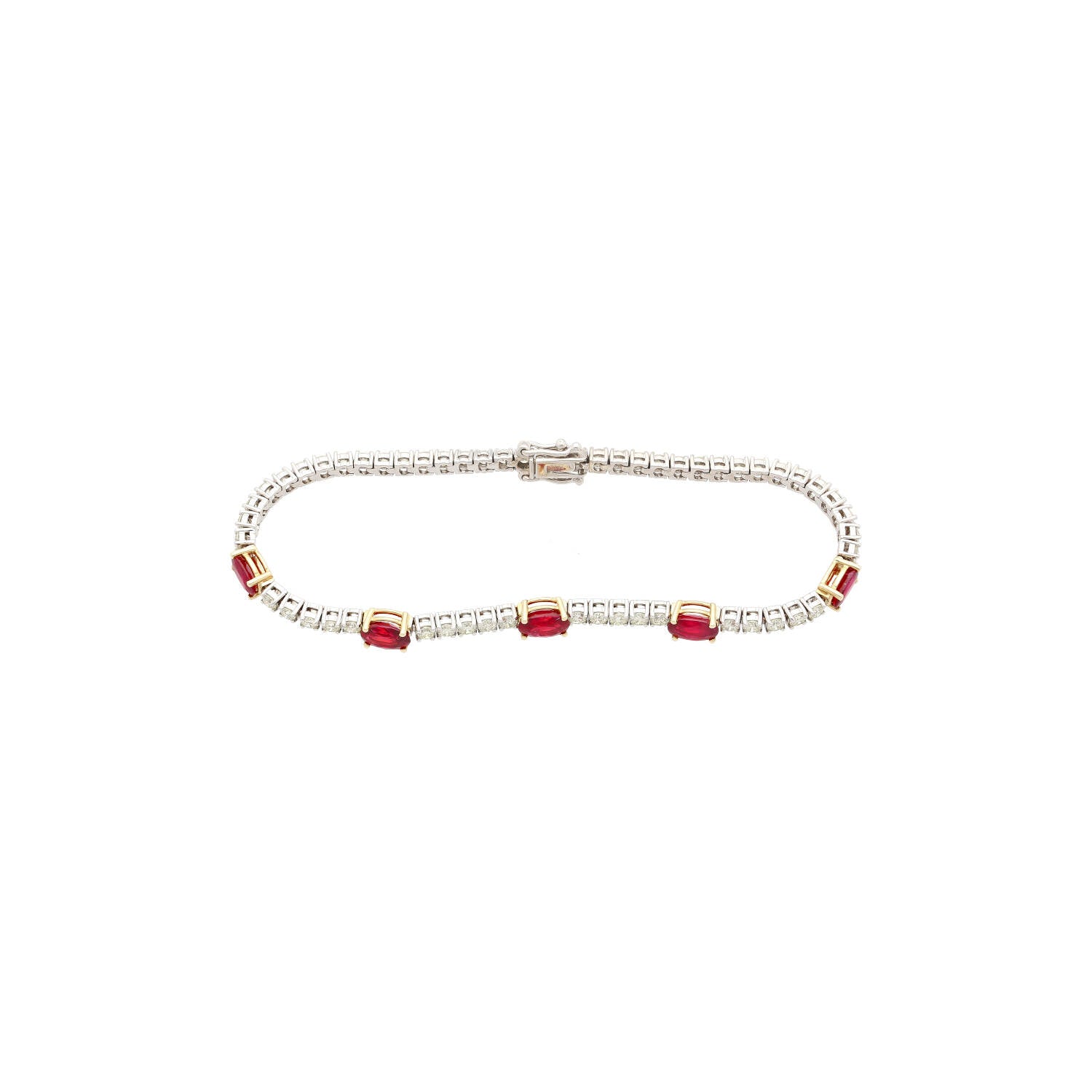 5.13 carat Ruby and Diamond Tennis Bracelet in 18K White Gold