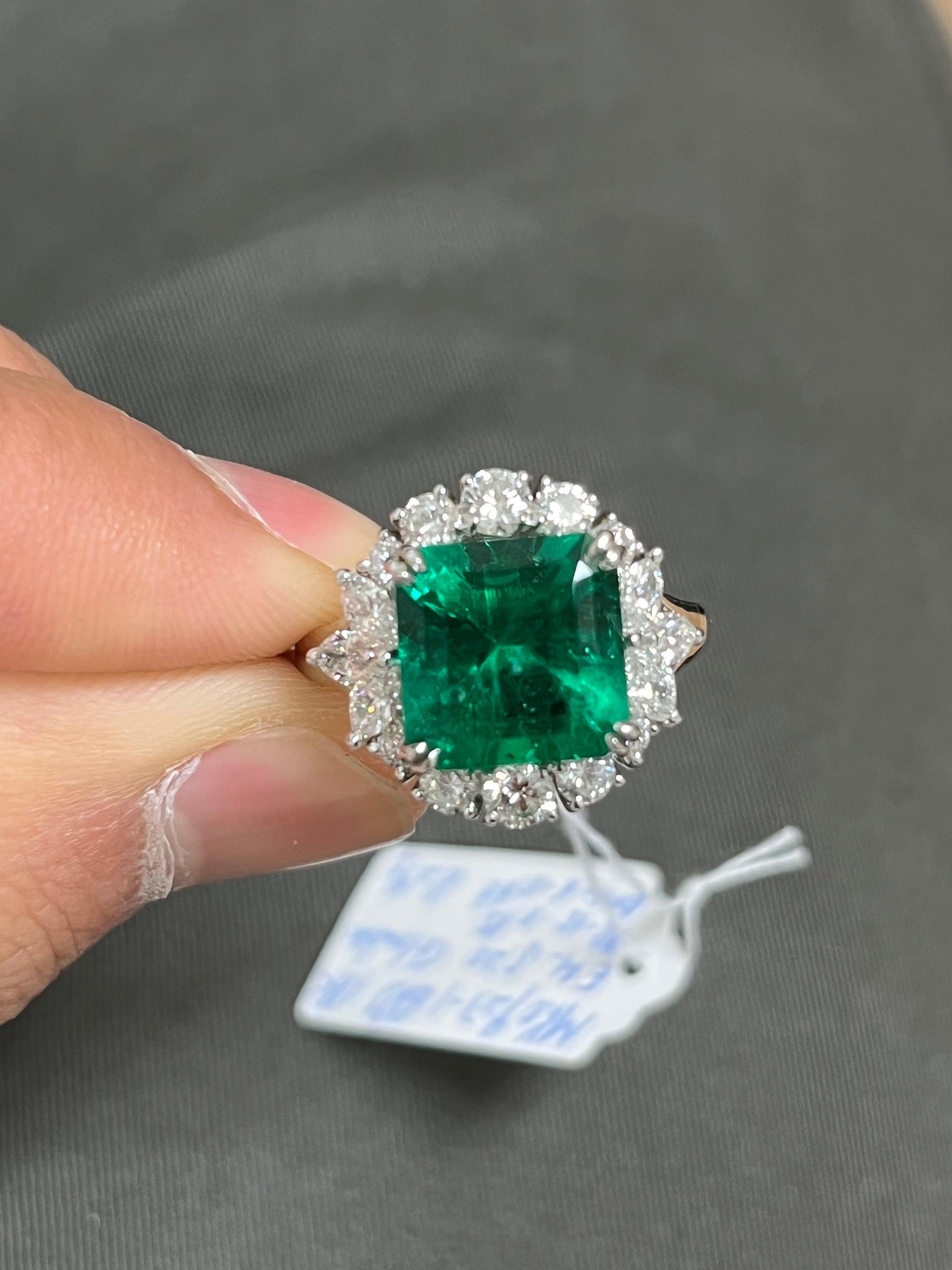 5.20 carat Minor Oil Colombian Emerald and Diamond Halo Ring-Assay Jewelers-ASSAY