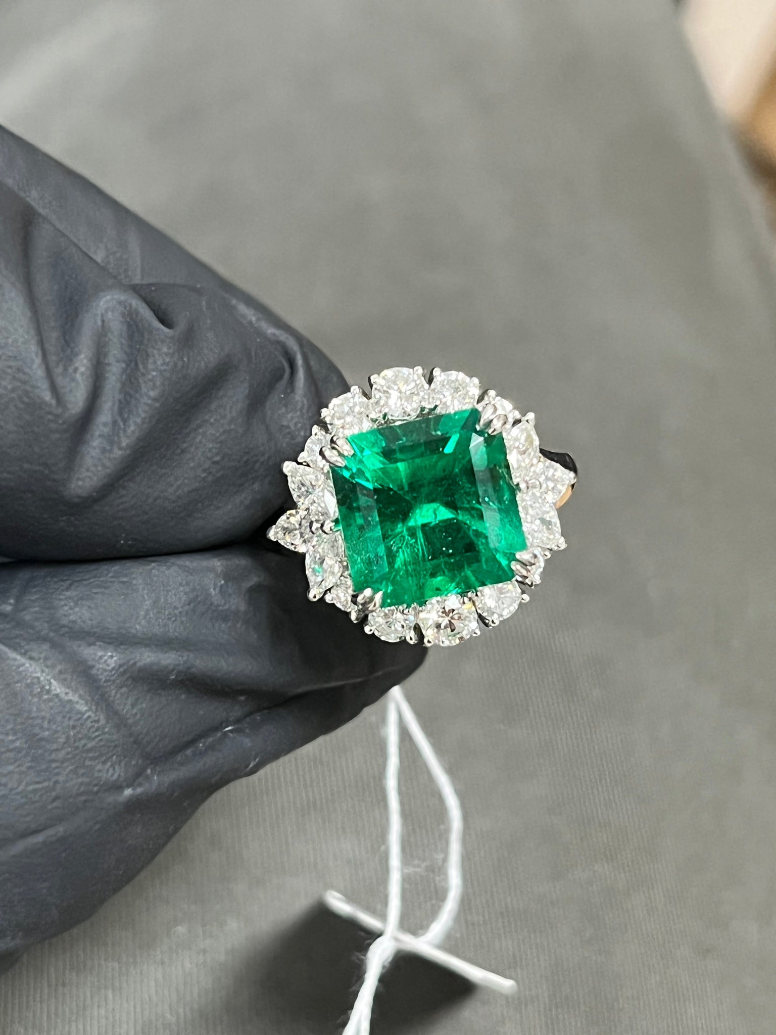 5.20 carat Minor Oil Colombian Emerald and Diamond Halo Ring-Assay Jewelers-ASSAY
