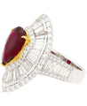 Ballerina Ring 5.3 Carat Pear Cut Siam Ruby & Baguette Diamond 18k White Gold