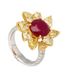 5.46 Carat Burma Ruby No Heat AGL Certified and Fancy Yellow Diamond Ring