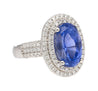 6.34 Carat No Heat Oval Cut Blue Sapphire and Diamond Halo 18K Ring GRS Certified-Rings-ASSAY