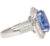 6.34 Carat No Heat Oval Cut Blue Sapphire and Diamond Halo 18K Ring GRS Certified-Rings-ASSAY