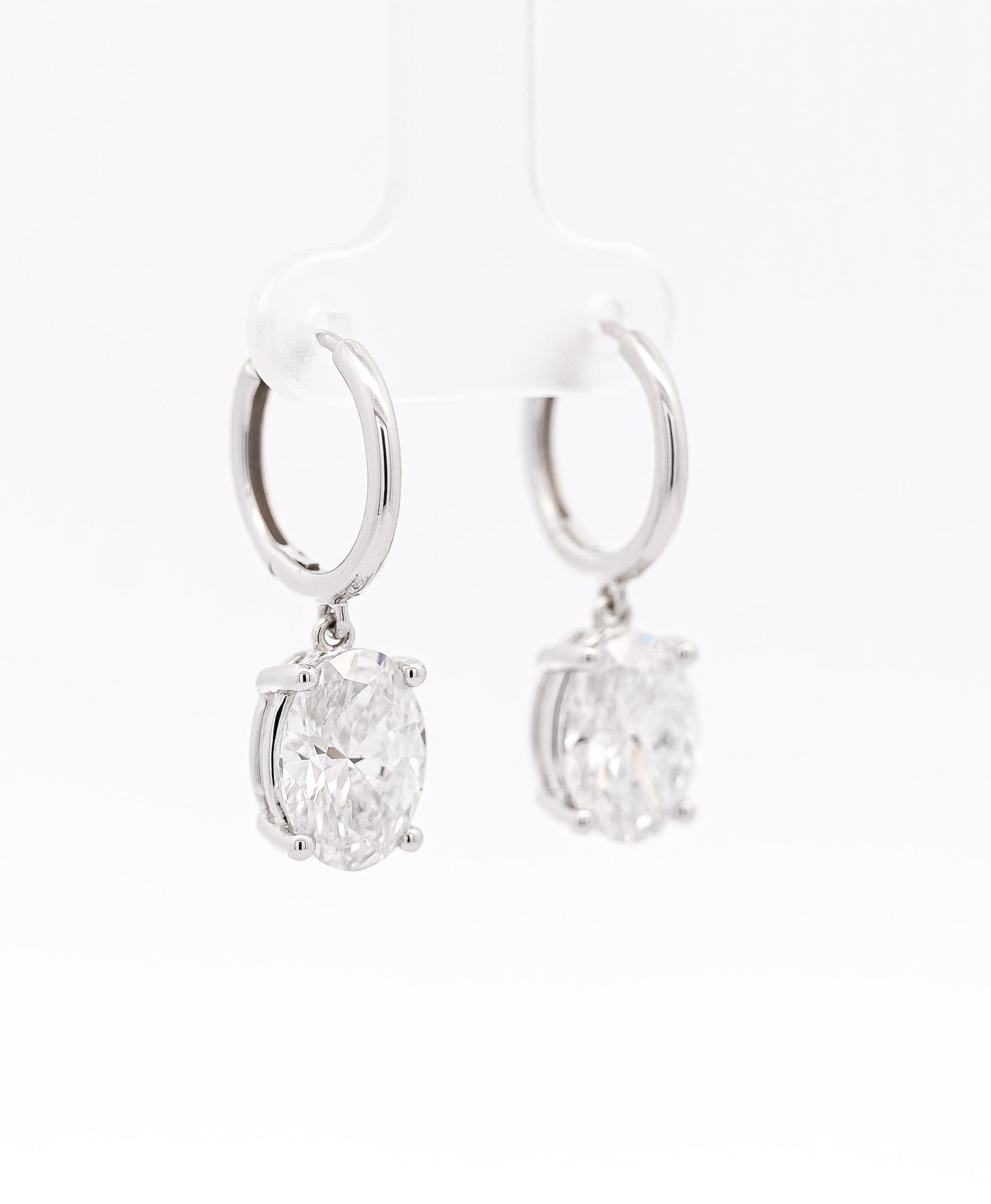 6.34 Carat Oval Cut IGI Certified CVD Lab Diamond Drop Hoop Earrings
