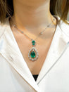 6.42 Carat Oval Emerald Drop & Diamond Halo Pendant Necklace-ASSAY