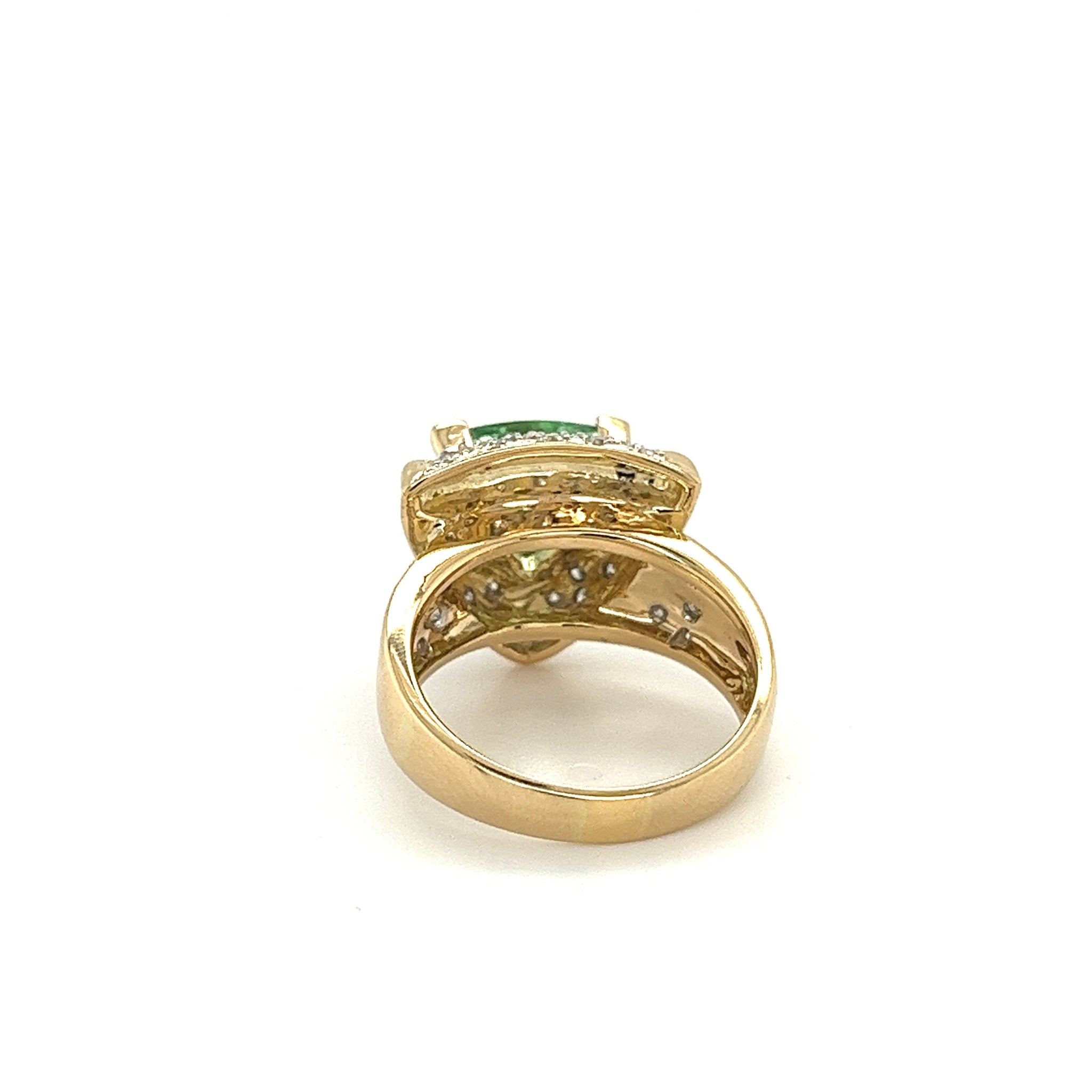 7 Carat Trilliant Cut Watermelon Green Tourmaline with Diamond Sides in 18K Gold 2 Tone Ring-Semi Precious Jewelry-ASSAY
