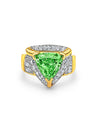 7 Carat Trilliant Cut Watermelon Green Tourmaline with Diamond Sides in 18K Gold 2 Tone Ring-Semi Precious Jewelry-ASSAY