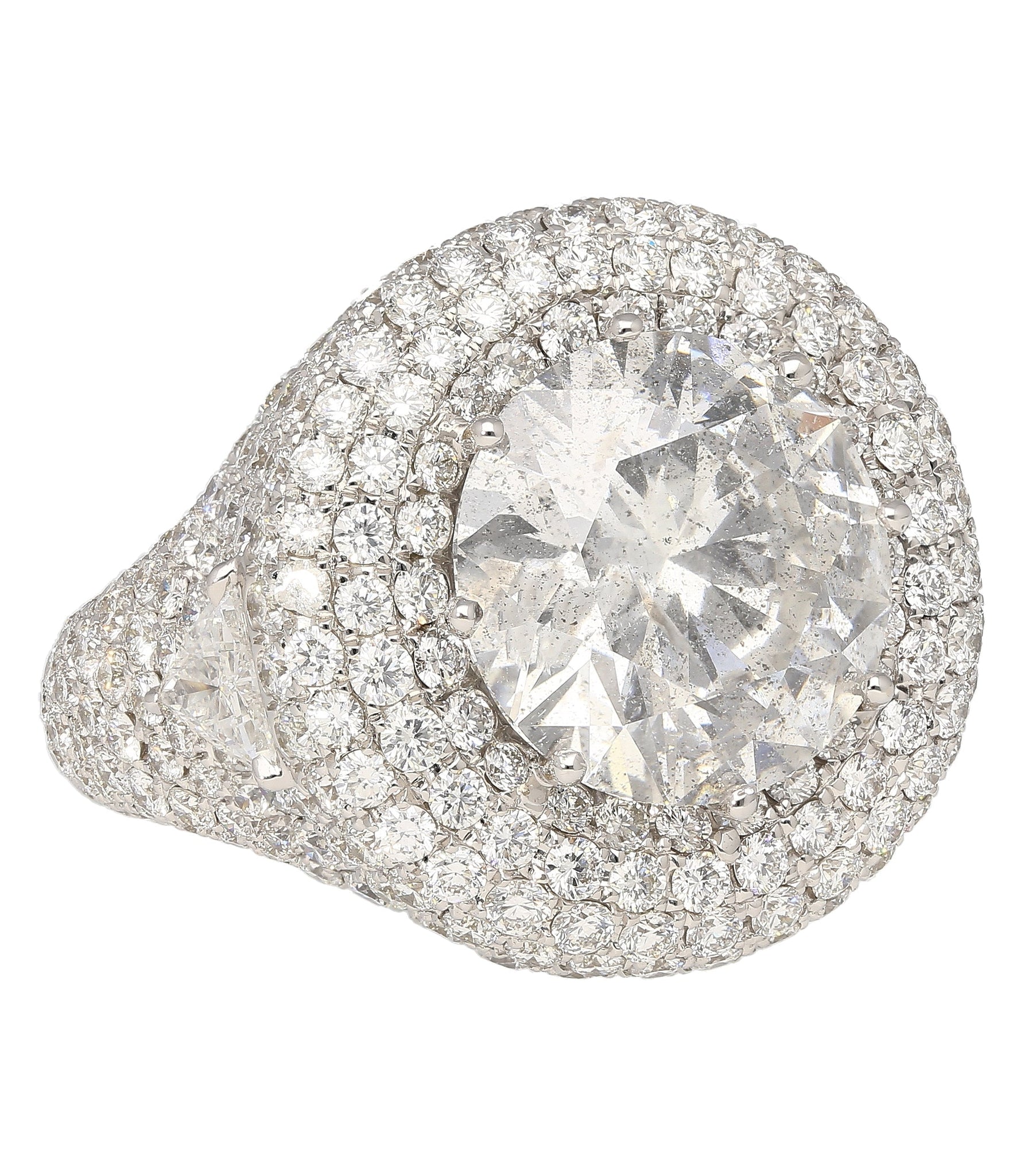 7.71 Carat Round Cut I2 Natural Diamond Cluster Ring in 18K White Gold