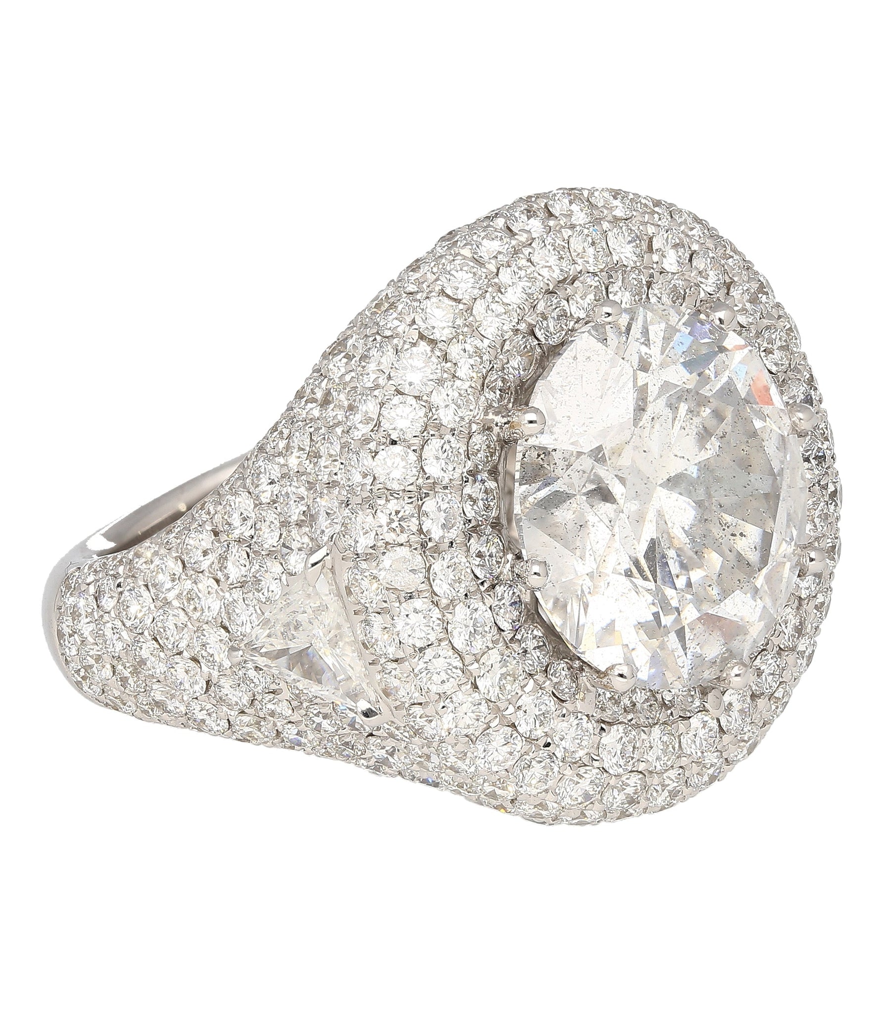 7.71 Carat Round Cut I2 Natural Diamond Cluster Ring in 18K White Gold