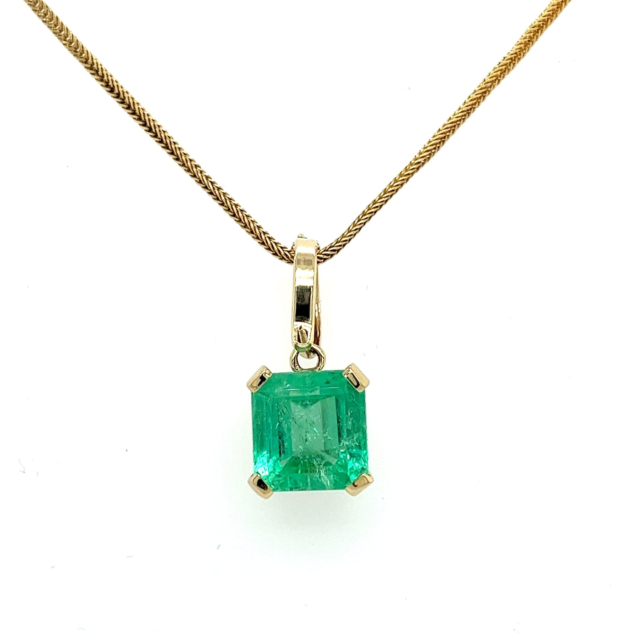 8 Carat Colombian Emerald Solitaire Pendant Necklace in 14k Gold-Necklaces-ASSAY