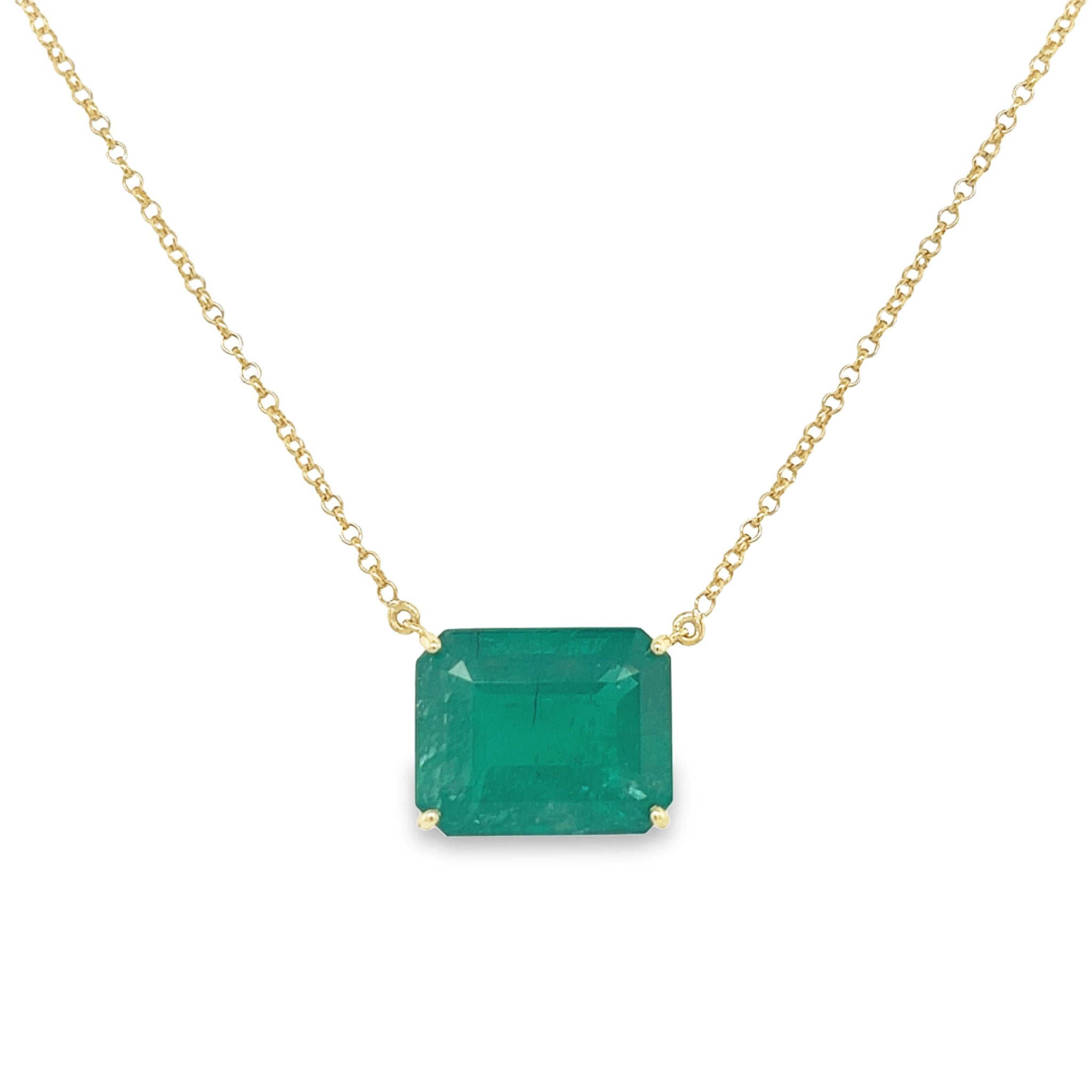 8.67 Carat VIVID Green Colombian Emerald Solitaire Pendant Necklace in 18K Gold-ASSAY