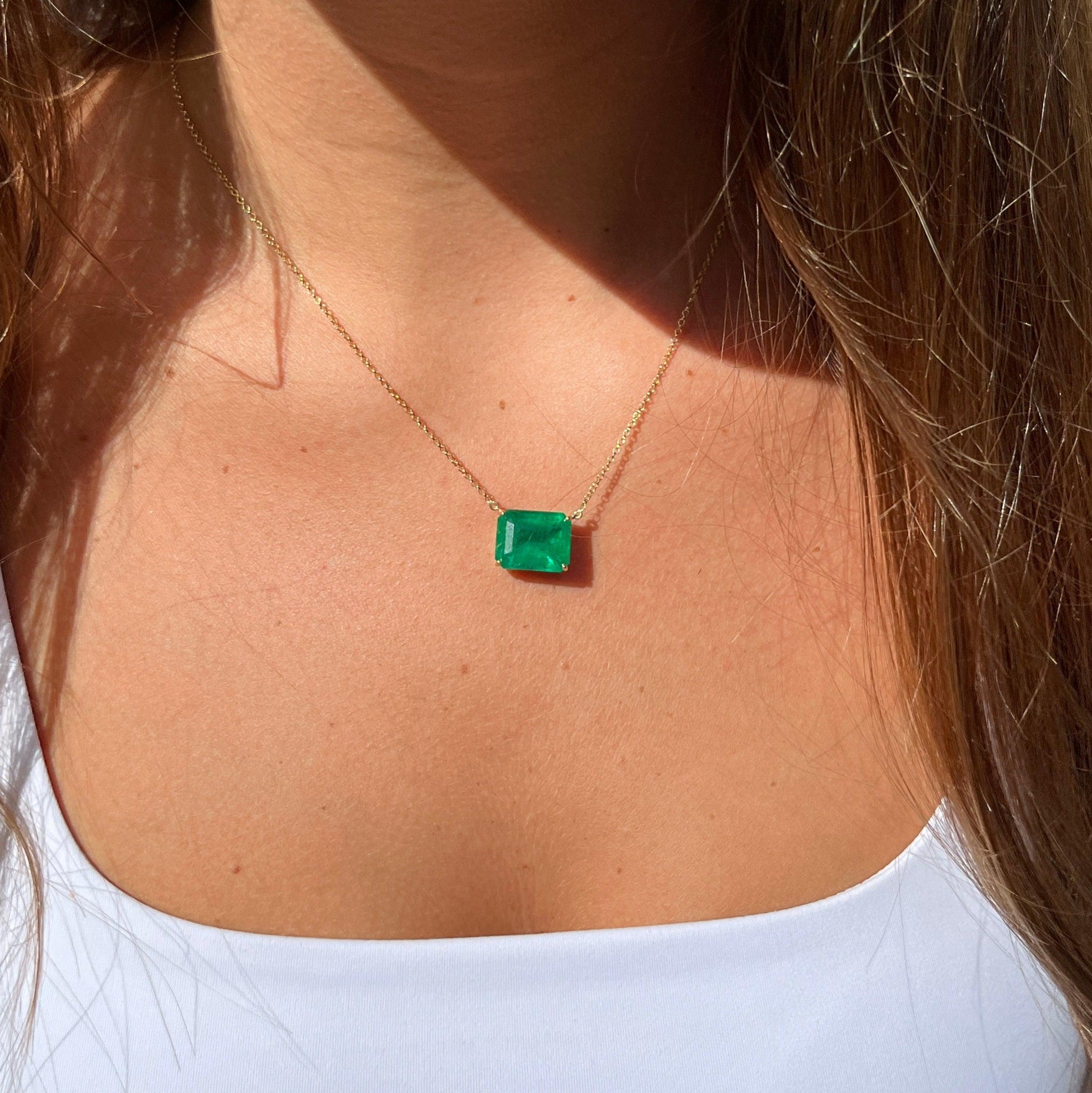 8.67 Carat VIVID Green Colombian Emerald Solitaire Pendant Necklace in 18K Gold-Emerald Pendant-ASSAY